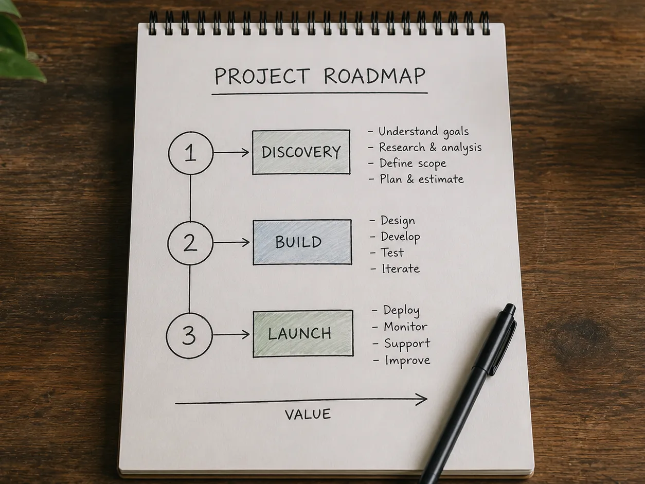 Sizing a project roadmap on a printed timeline
